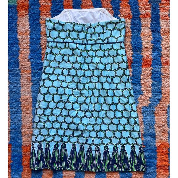 Vintage Y2K Lilly Pulitzer Mesh Tassel Sheath Strapless Mini Tube Dress Sz 2 - Picture 2 of 8